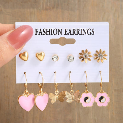6 Pairs Stud and Drop Floral Earrings for Girls Women Birthday Gift Lovely