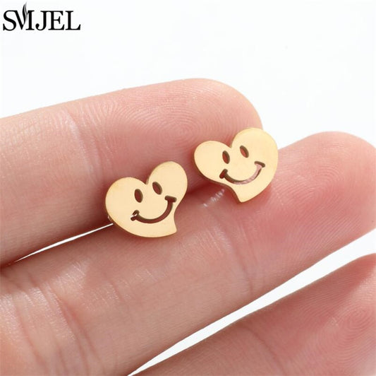 Smiling Heart Fashion Earrings Minimalist Creative Style Ear Studs Earrings