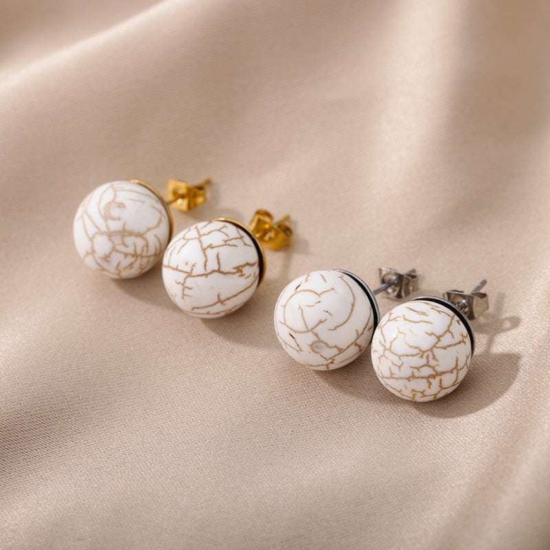 Bohemian Handmade Natural White Stone Beads Stud Earrings Women Travel Fashion