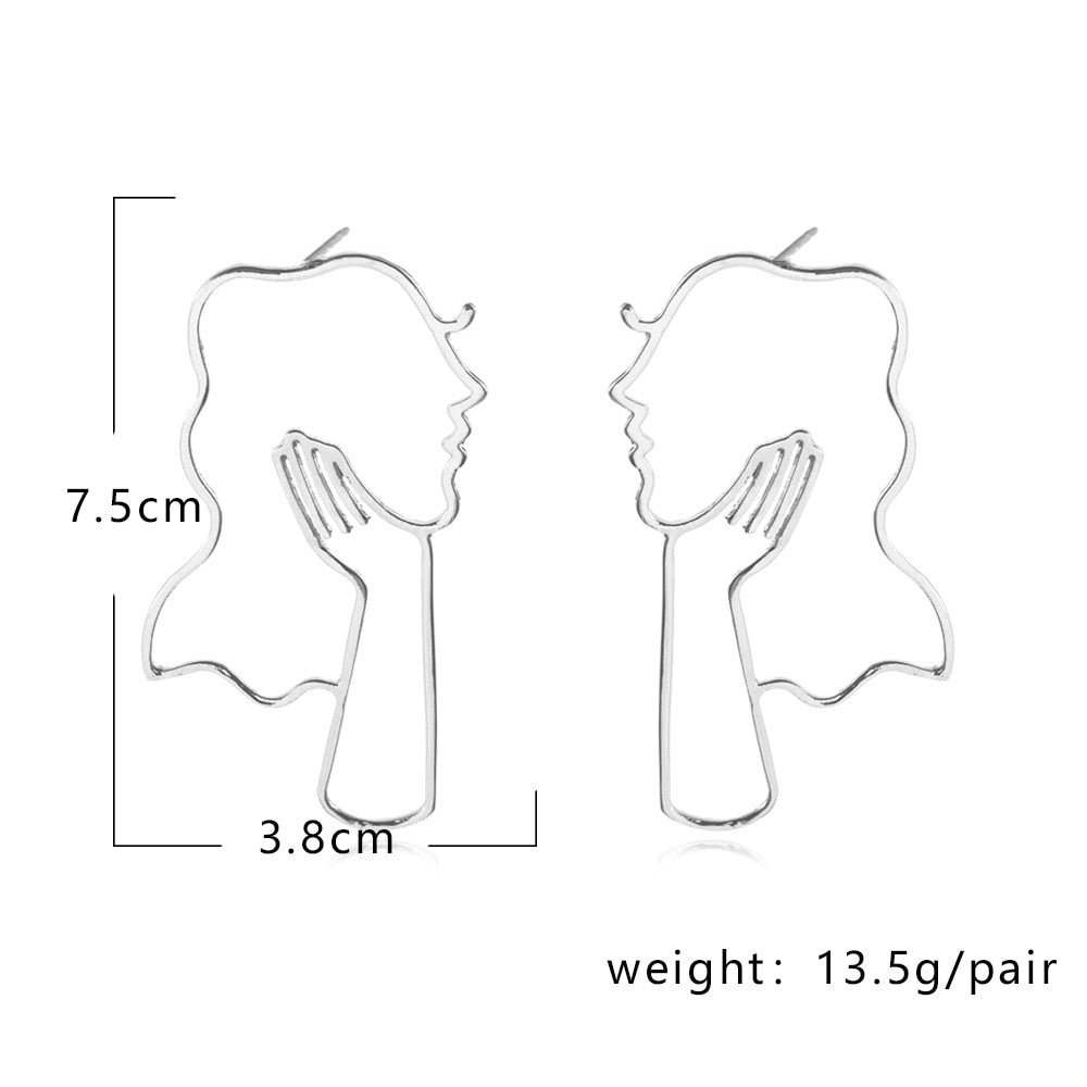 Retro Abstract Hair Girl Drop Earrings Women Travel Fashion Cartoon Earrings