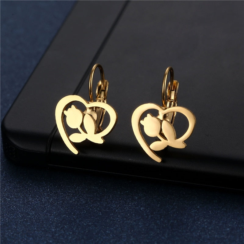 Flower Heart Mini Small Stud Earrings Stainless Steel Women Party Gifts Charms