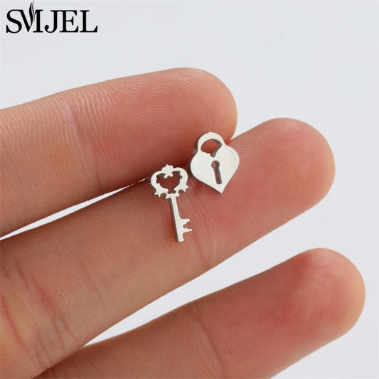 Lock Key Stainless Steel Earrings Women Jewelry Small Studs Gifts Earring