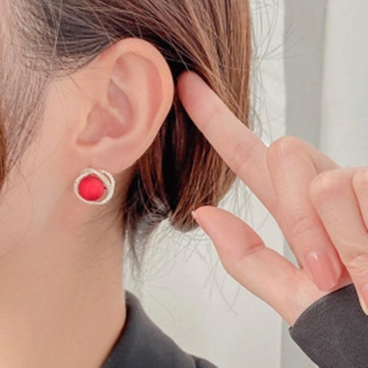 Red Centerpiece Stud Earring Charm Woman Wedding Elegant Romantic Ear Jewelry