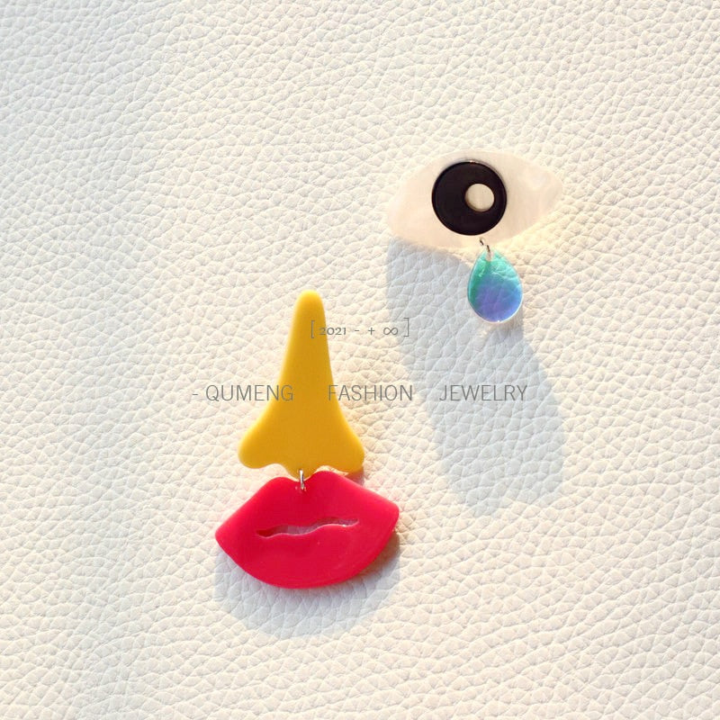 Nose Lips Eye Drop Earrings Female Travel Cartoon Earrings Creative Art Jewelry