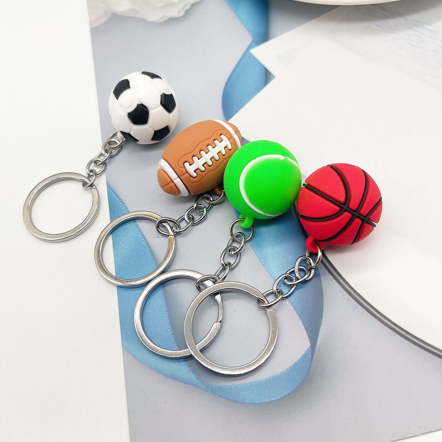 4 Styles Simulation Football Key Chain Basketball Tennis Rugby Car Key Ring Ball