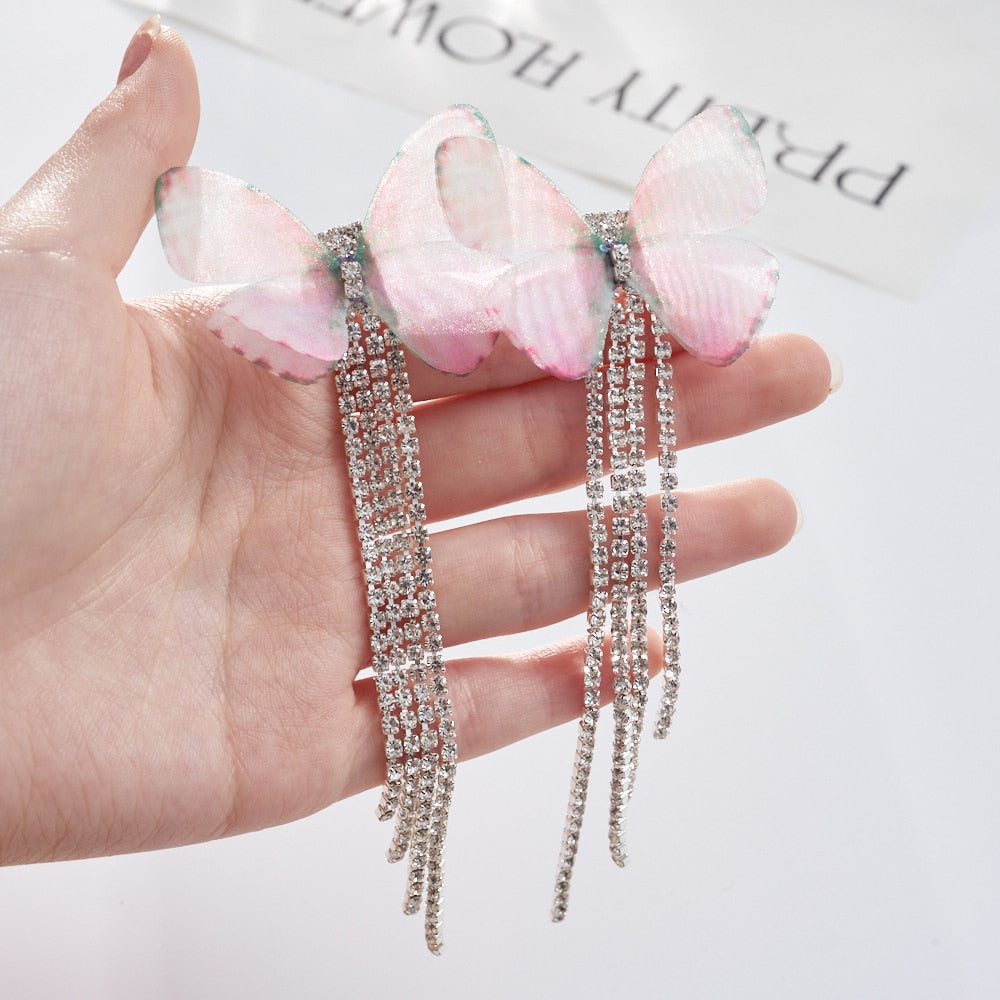 14 Styles Rhinestone Crystal Long Tassel Drop Earrings Women Party Wedding