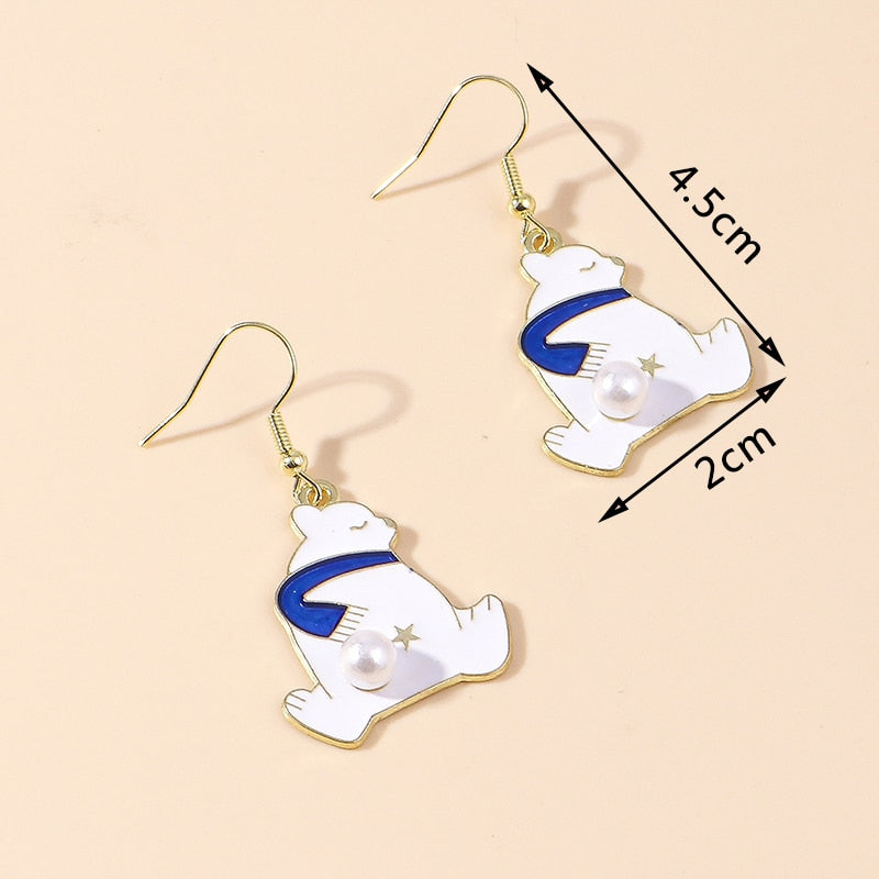 Polar Bear with Scarf Drop Earrings Women Creativity Jewelry Cute Earring Girls