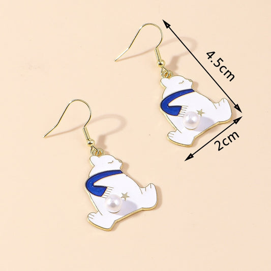 Polar Bear with Scarf Drop Earrings Women Creativity Jewelry Cute Earring Girls
