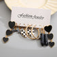 5 Pairs Black Hearts Hoop Drop Charm Earrings For Women Girl Fashion Modern