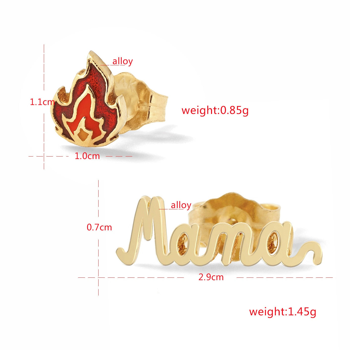 Fire Shaped Mama Letter  Set Mash Up Oil Dripping Street Fashion Women Earrings