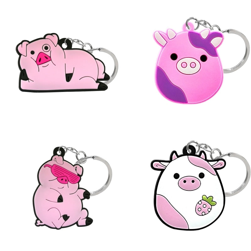 14 Styles Anime Keychain Cute Pigs Lovely Pink Animal Keyring Kids Toys Gadget