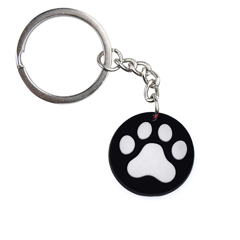 Round Black Dog Cat Paw Keychain Party Gift Cute Keyring Cartoon DIY Jewelry