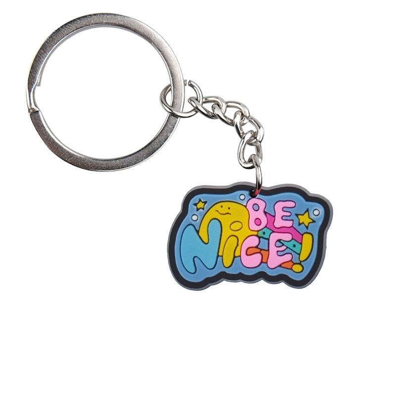 18 Styles PVC Inspirational Slogan Quote Keychain Car Keyring Cartoon Creative