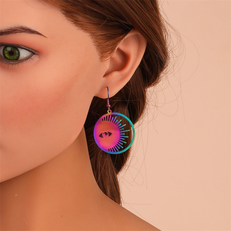 6 Styles Colorful Holographic Snake Cross Moon Dangle Earrings Women Charms