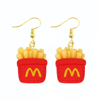 Cartoon Fries Funny Cute Resin Food Drop Earrings Women Creativity Jewelry Cute