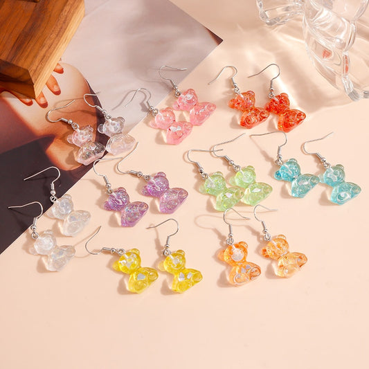 Clear Holographic Cute Bear Drop Earrings Women Creativity Jewelry Cute Earring