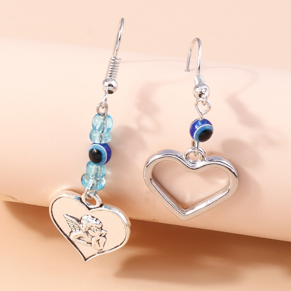 Mismatched Angel Heart Drop Dangle Earrings Trendy Women Fashion Earrings