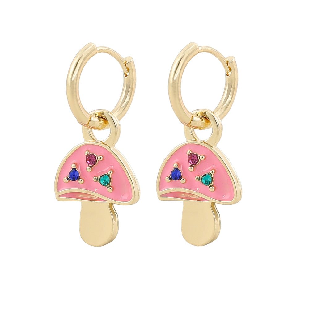 Pink Mushroom Drop Earrings Cartoon Art Women Party Jewelry Ear Fashion Pendant