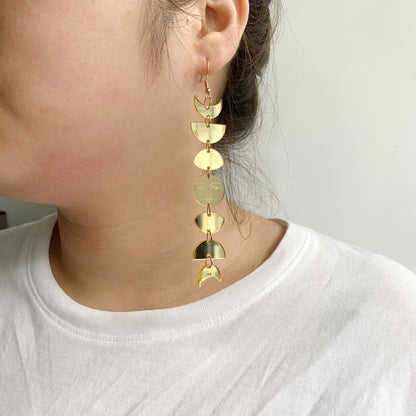 Gold Color Mirror Style Moon Phase Drop Earrings Modern Women Stylish Gift