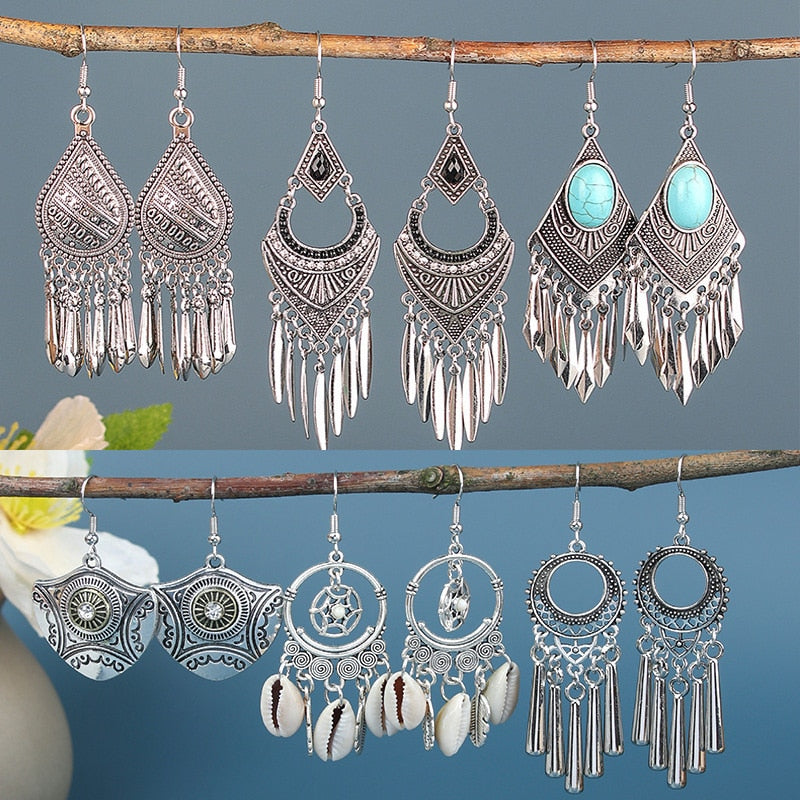 Boho Style Turquoise Vintage Dangling Drop Earrings Female Fashion Earrings