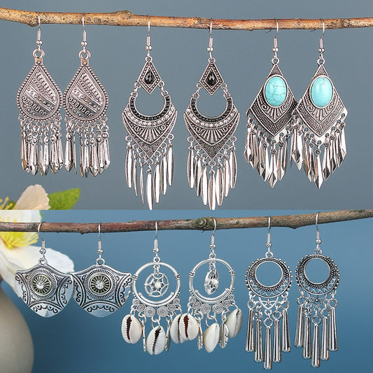Boho Style Turquoise Vintage Dangling Drop Earrings Female Fashion Earrings