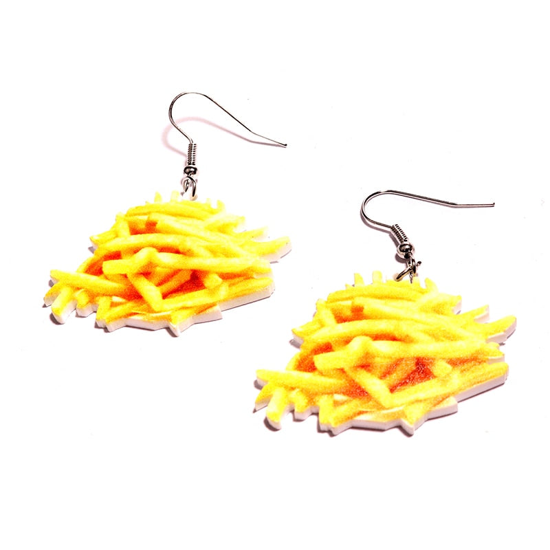 Fries Junk Food Drop Earrings Women Art Fashion Cartoon Earrings Creative