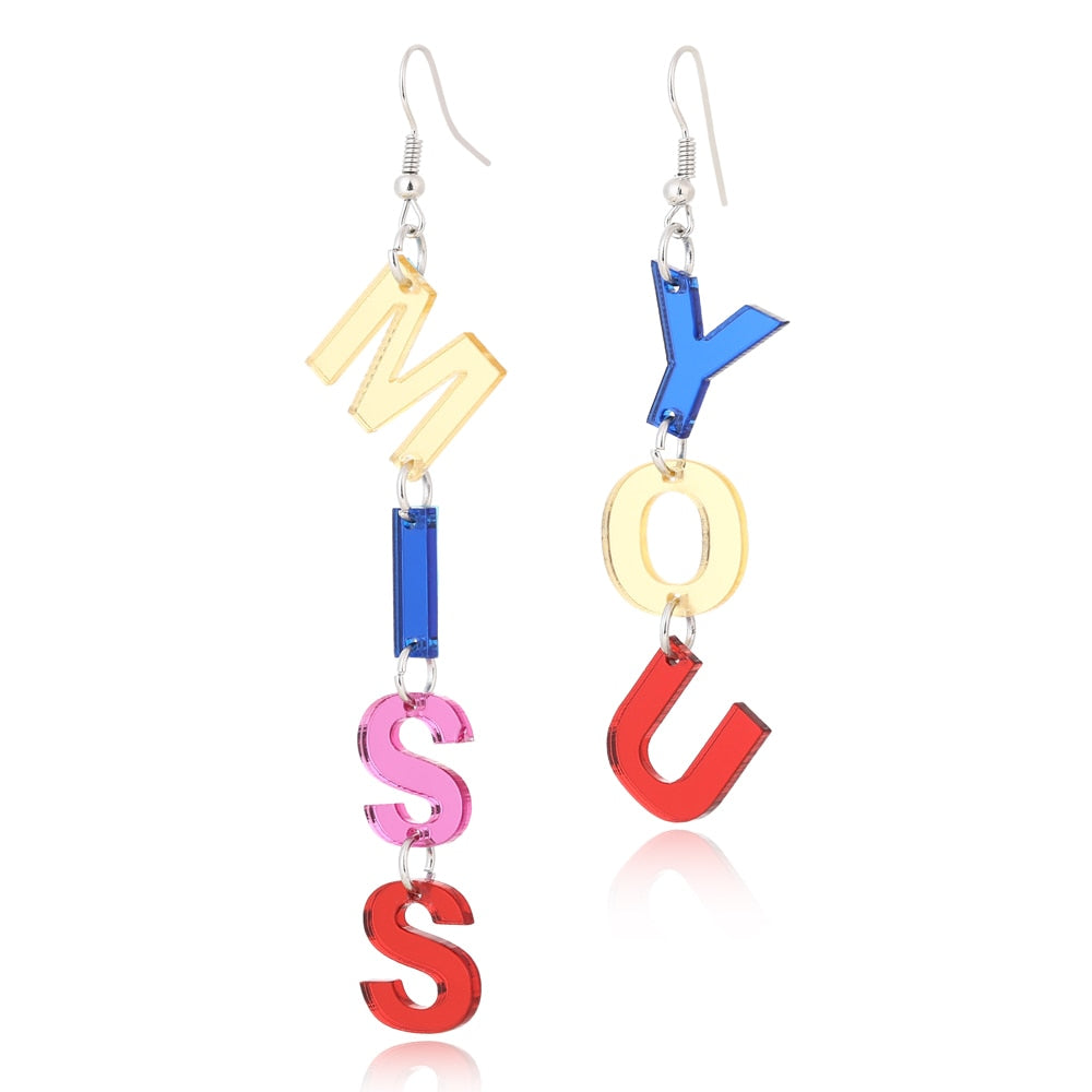 Miss You Pendant Drop Earrings Women Travel Fashion Cartoon Earrings Creative