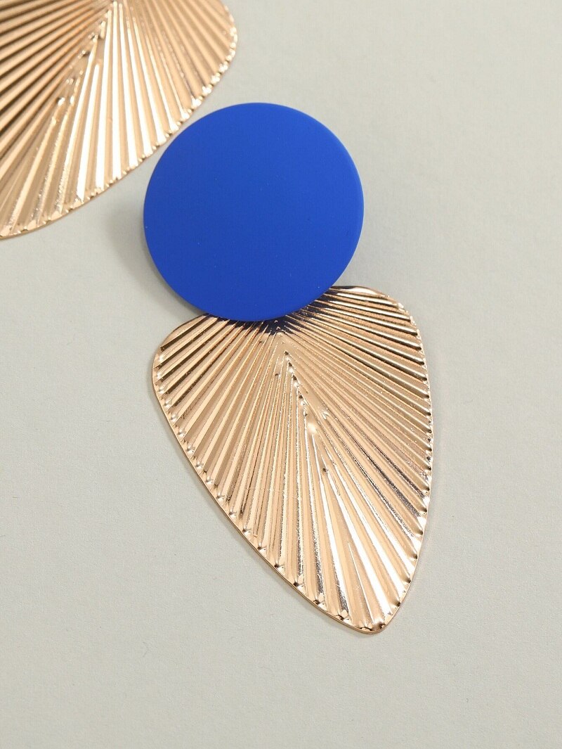 Blue Round Detail Palm Leaf Lady Cute Drop Earrings for Women Jewelry Girls