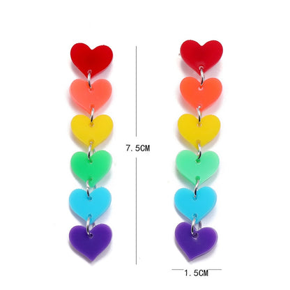 Rainbow Hearts Drop Earrings Women Creativity Jewelry Cute Earring Girls Gift