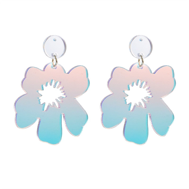 Holographic Acrylic Flower Dangle Earrings Women Travel Fashion Cartoon Earrings