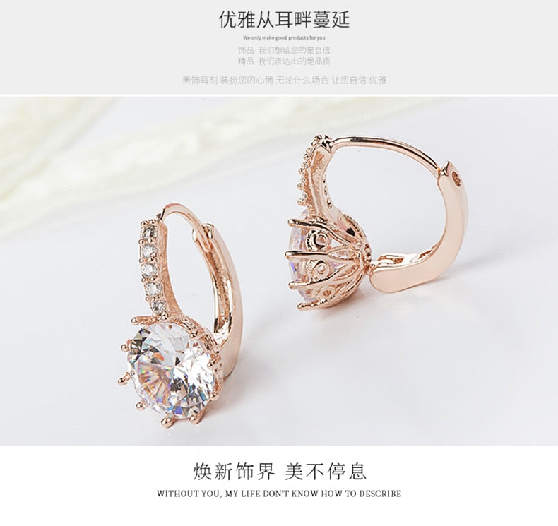 Rose Gold Color Crystal Ear Buckle Ear Studs Earrings Female Fashion Earrings