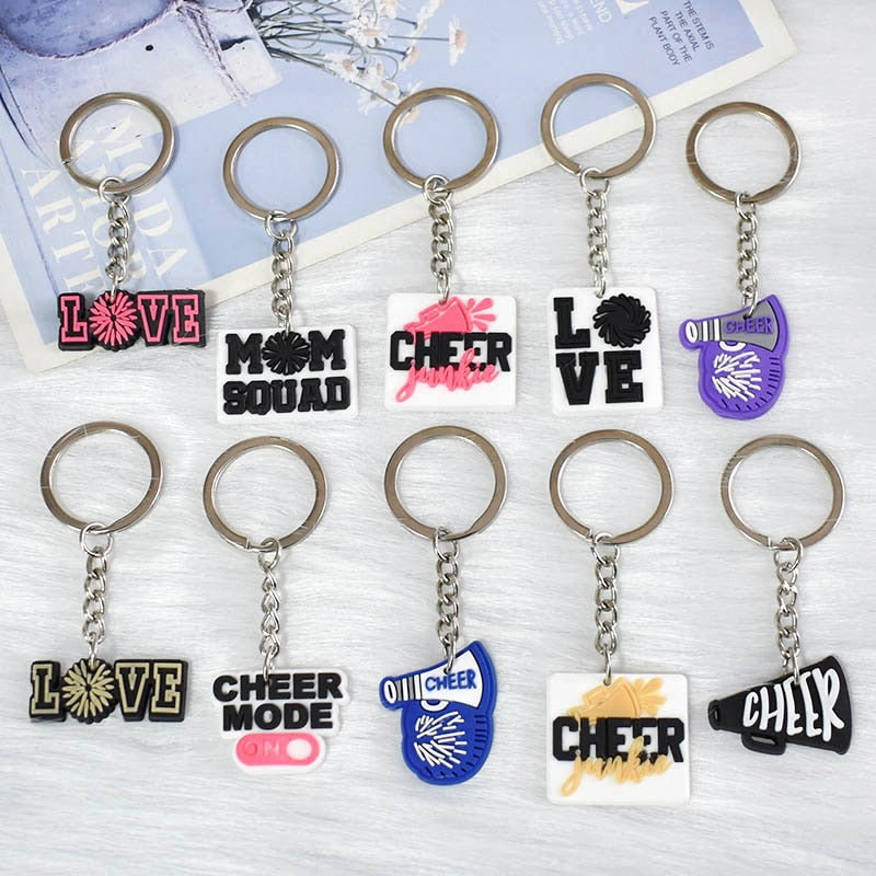 15 Styles Cheerleading Rubber Keychain Cheer Team Charms Keyring Teenager Gift