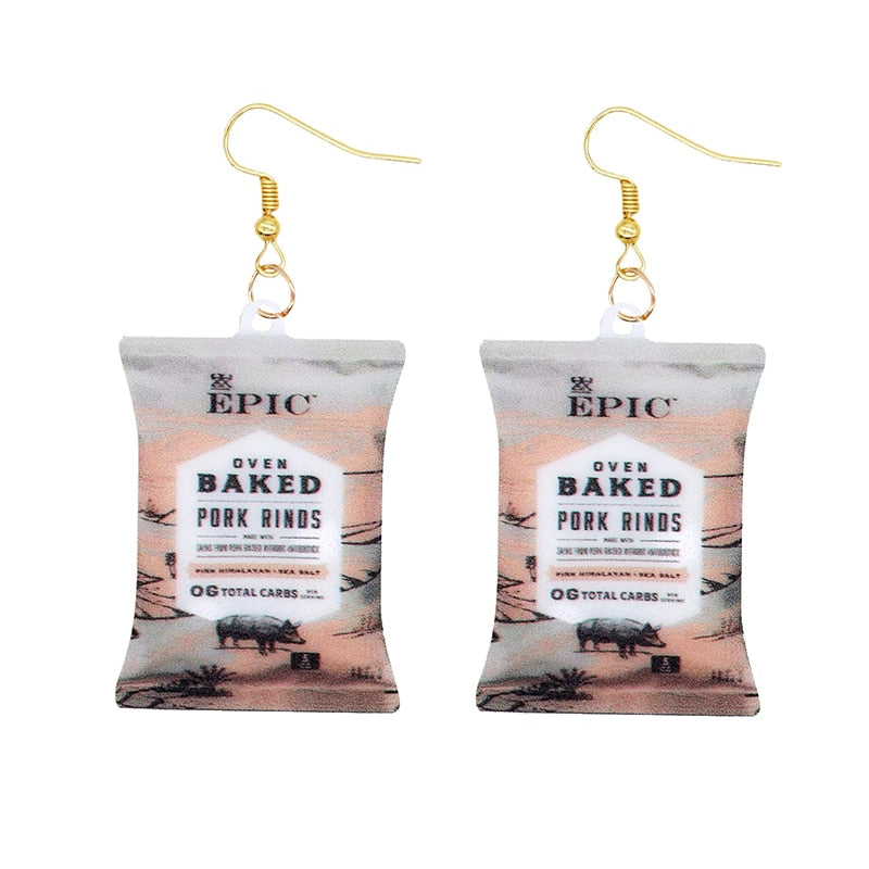 19 Styles Acrylic Snacks Potato Chips Mix Bags Design Dangle Earrings Women