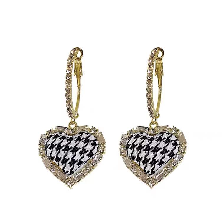 Houndstooth Heart Drop Earrings Women Party Wedding Jewelry Dangle Gifts