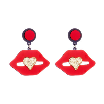 Red Lip Heart Drop Earrings Hip Hop Art Women Party Jewelry Ear Fashion Pendant