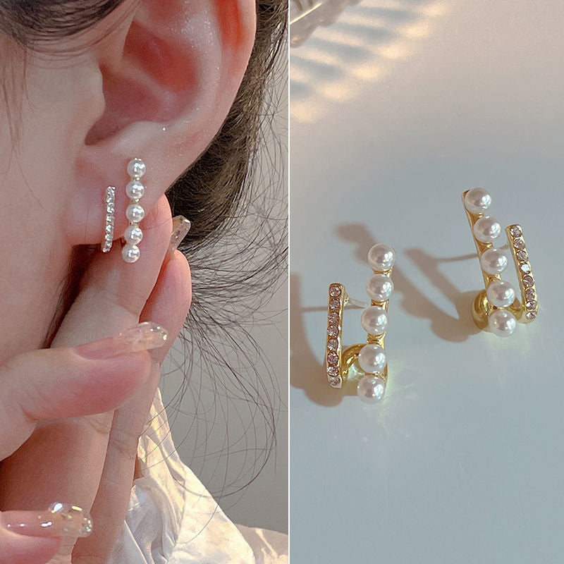 Imitation Pearl Line Stud Earrings Woman Fashion Party Girls Jewelry Accessories