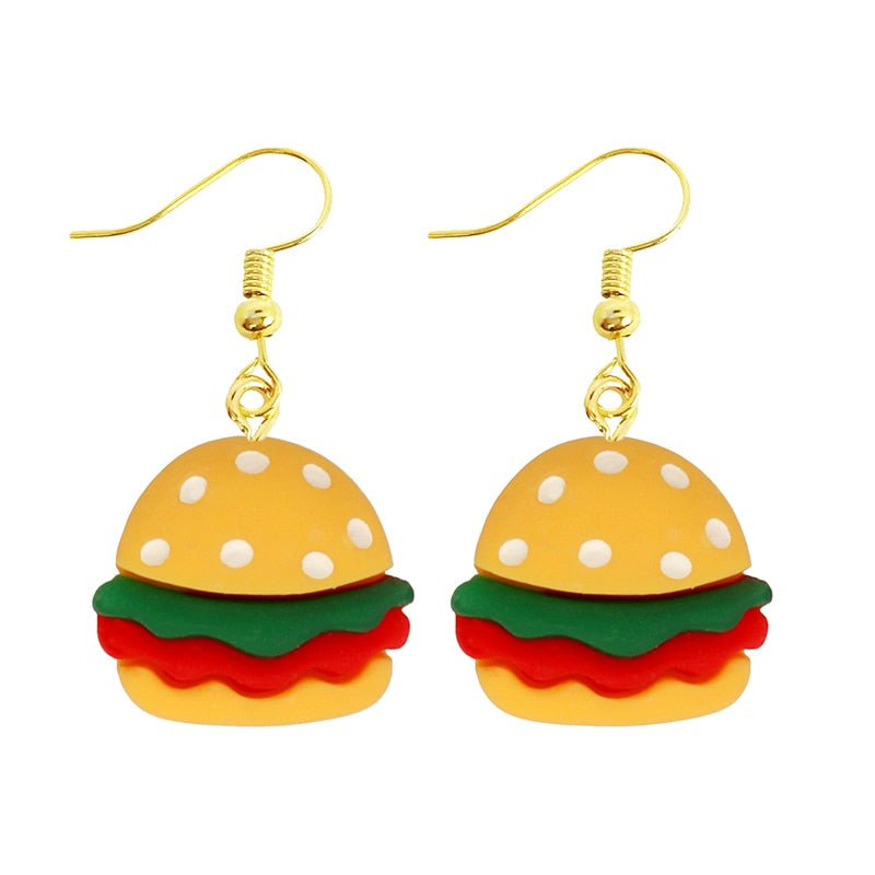 Burger Funny Cute Resin Food Drop Earrings Women Creativity Jewelry Cute Earring