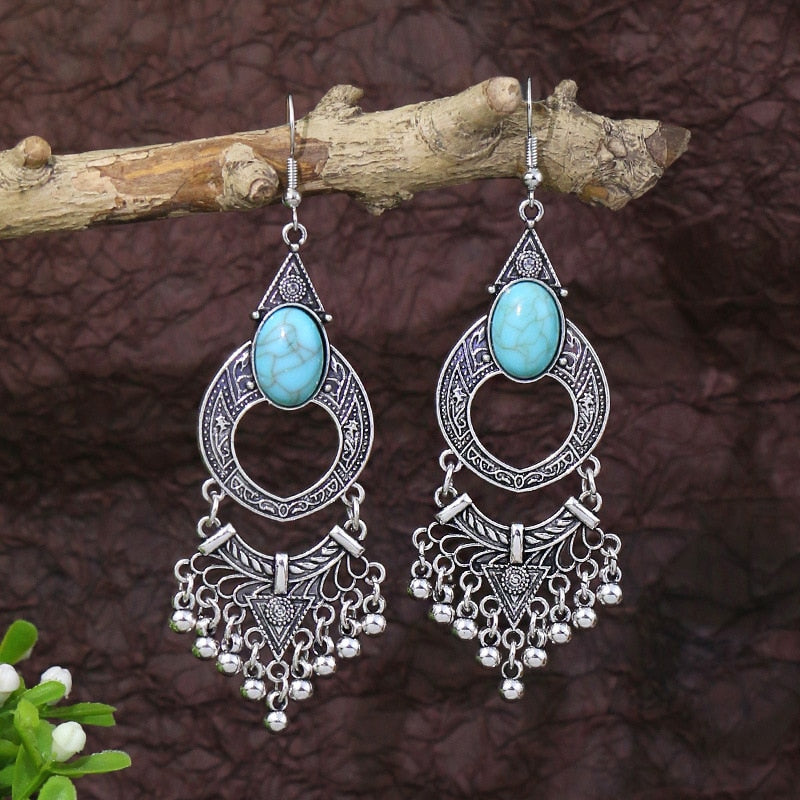 Oval Turquoise Bohemian Dangle Earrings Fashion Party Girls Pendant Earrings