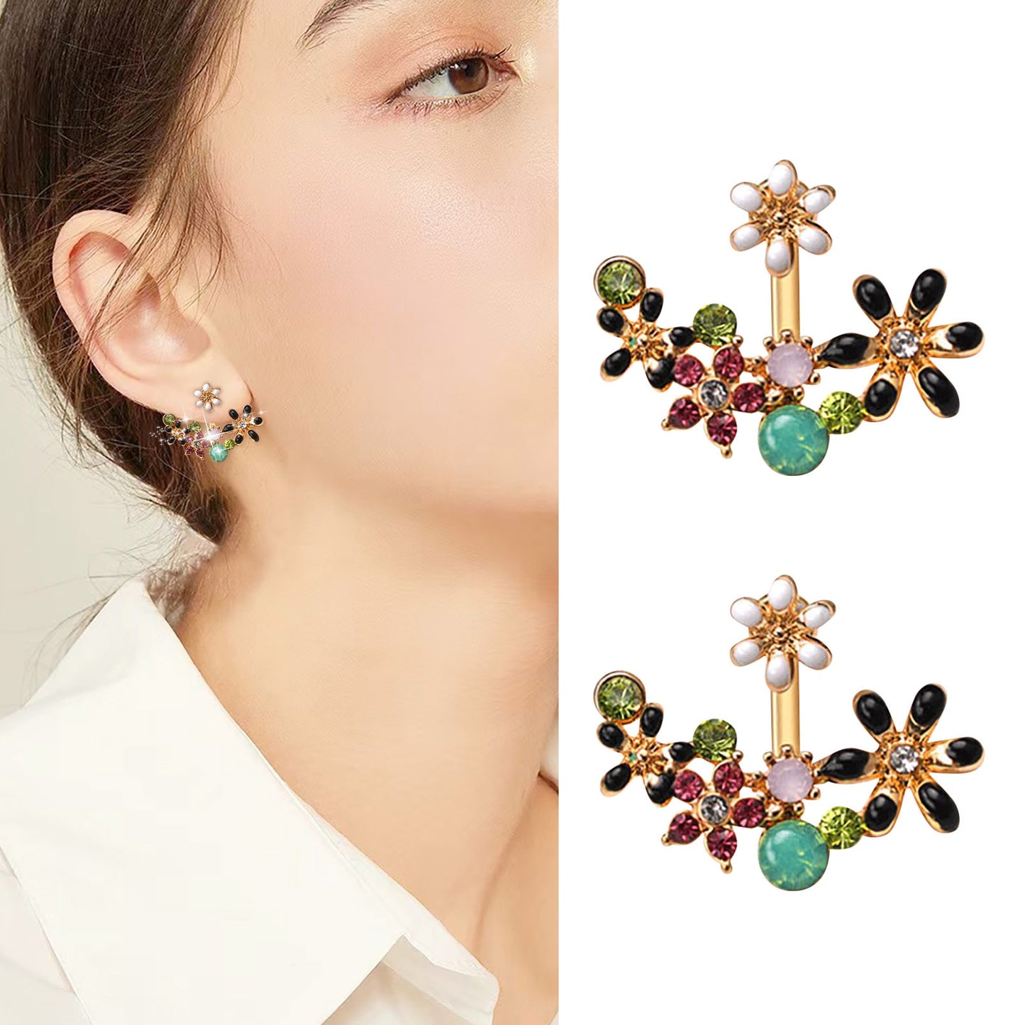 Fashion Small Fresh Flower Inlaid Colored Small Flower Stud Earrings Cross