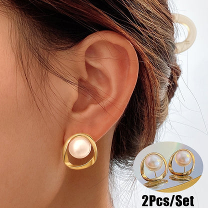 Big Faux Pearl Stud Earrings Women Wedding Vintage Earrings Gifts Accessories