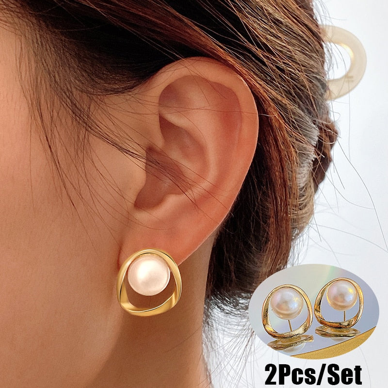 Big Faux Pearl Stud Earrings Women Wedding Vintage Earrings Gifts Accessories