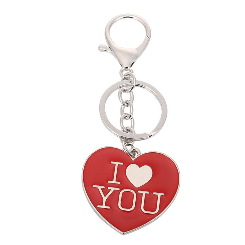 4 Colors Metal Keychain I Love You Key Ring for Lovers Heart-shaped Pendant Car