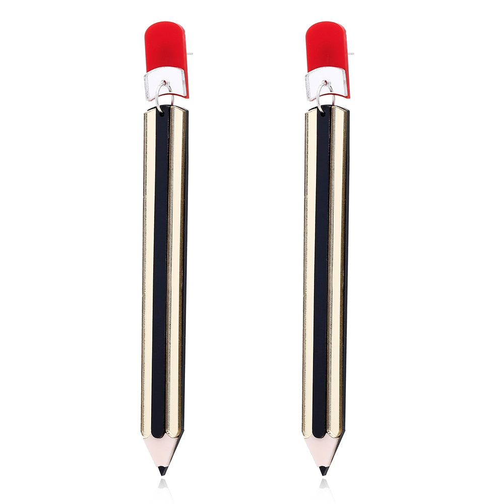 Pensil Acrylic Drop Earrings Women Travel Fashion Cartoon Earrings Creative
