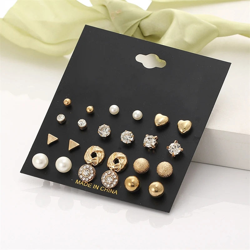 12 Pairs Mixed Design Stud Earrings Women Gifts Earring Cute Girls Eardrop