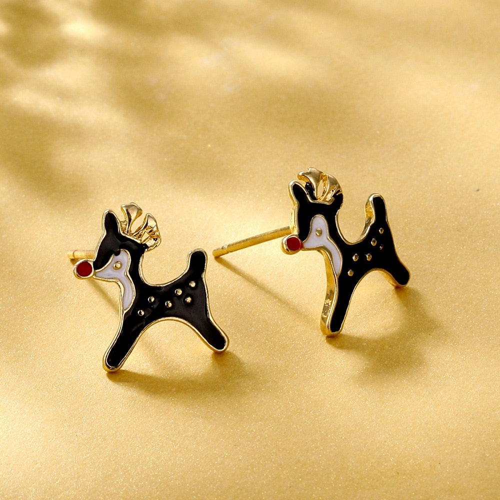 Christmas Animal Stud Earrings Cute Women Mini Zircon Ear Jewelry