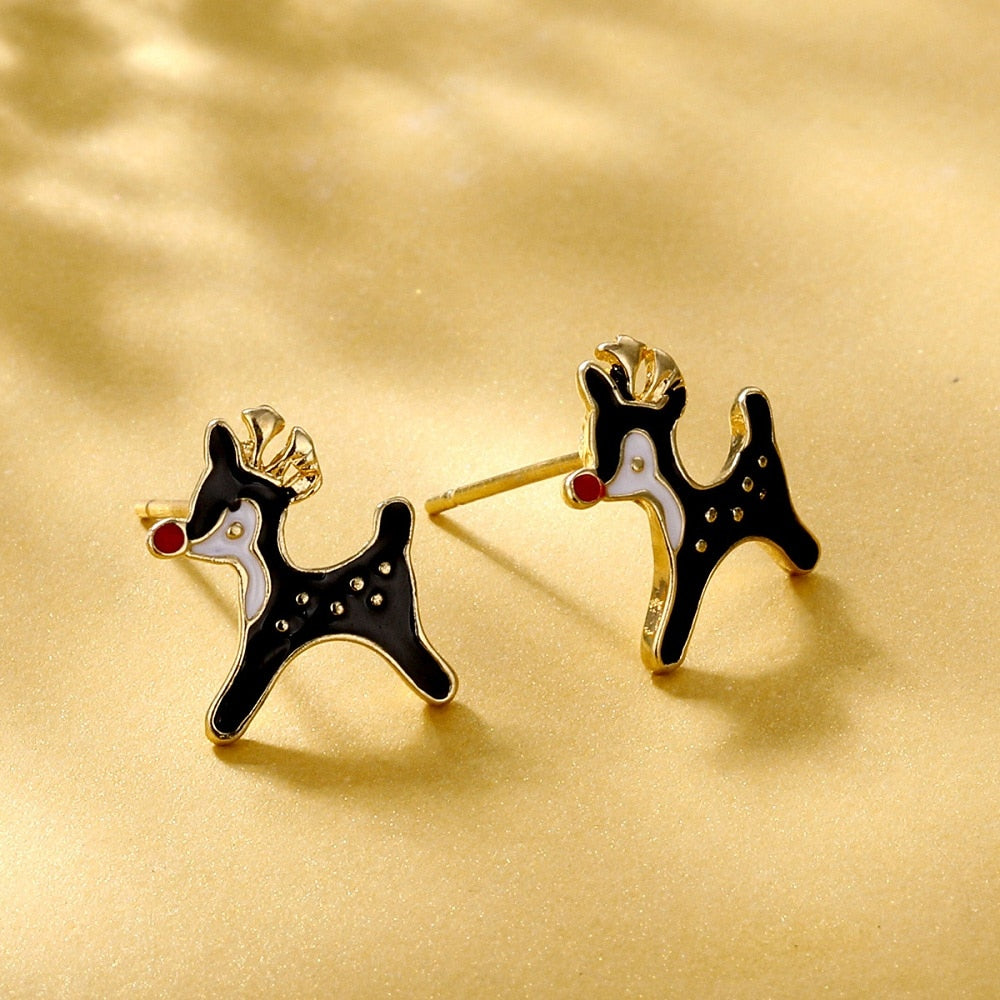 12 Styles Christmas Snowflake Elk Stud Earrings Cute Women Mini Zircon Ear