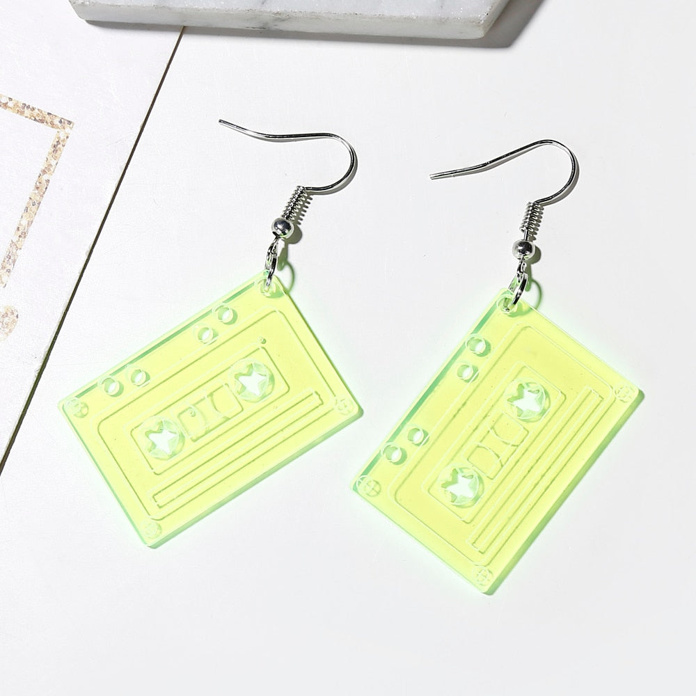 Yellow Cassette Drop Earrings Hip Hop Art Women Party Jewelry Ear Fashion