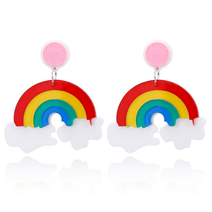 Rainbow Acrylic Drop Earrings Women Travel Fashion Cartoon Earrings Creative