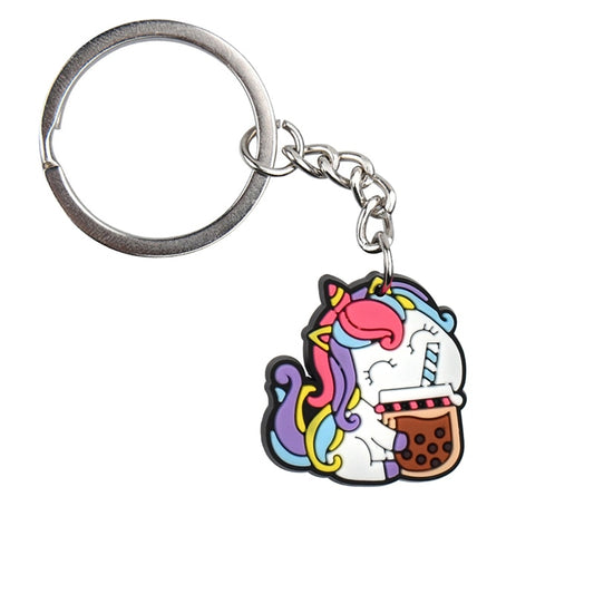 Unicorn And Bubble Tea Keychain Cartoon Key Holder Car handbag Keyring Gift