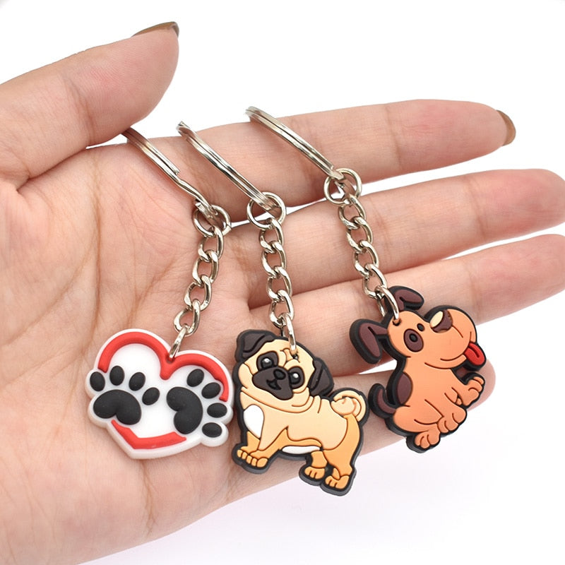 16 Styles PVC Cute Animal Cartoon Keychain Lovely Mini Dog Design Key Holder Fit